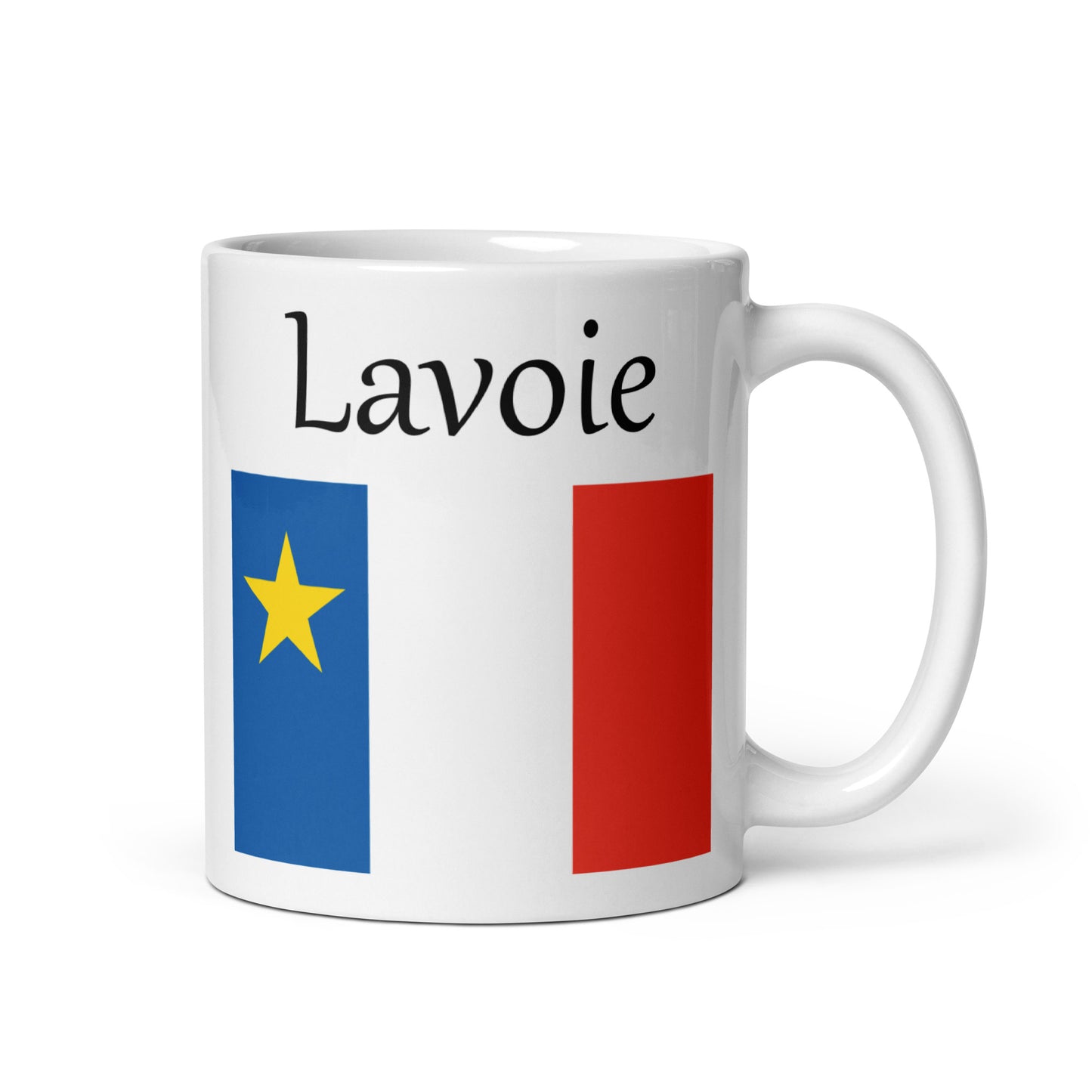 Regular 11oz Mug with Acadian Flag and Last Name (L-Z)