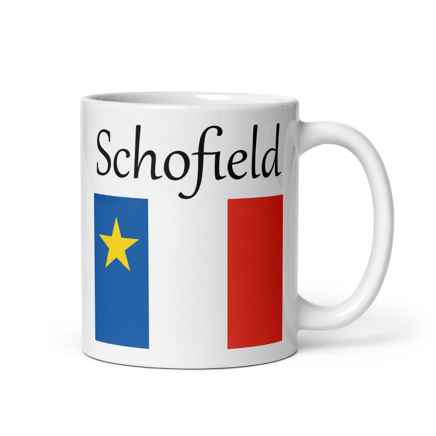 Regular 11oz Mug with Acadian Flag and Last Name (L-Z)