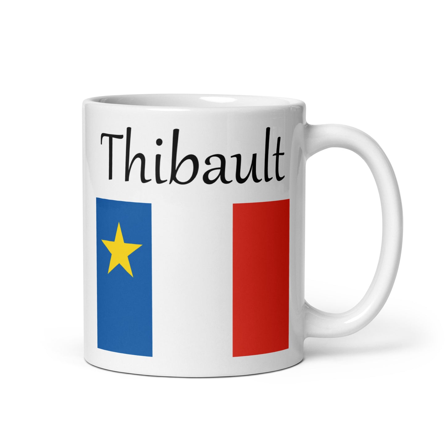 Regular 11oz Mug with Acadian Flag and Last Name (L-Z)