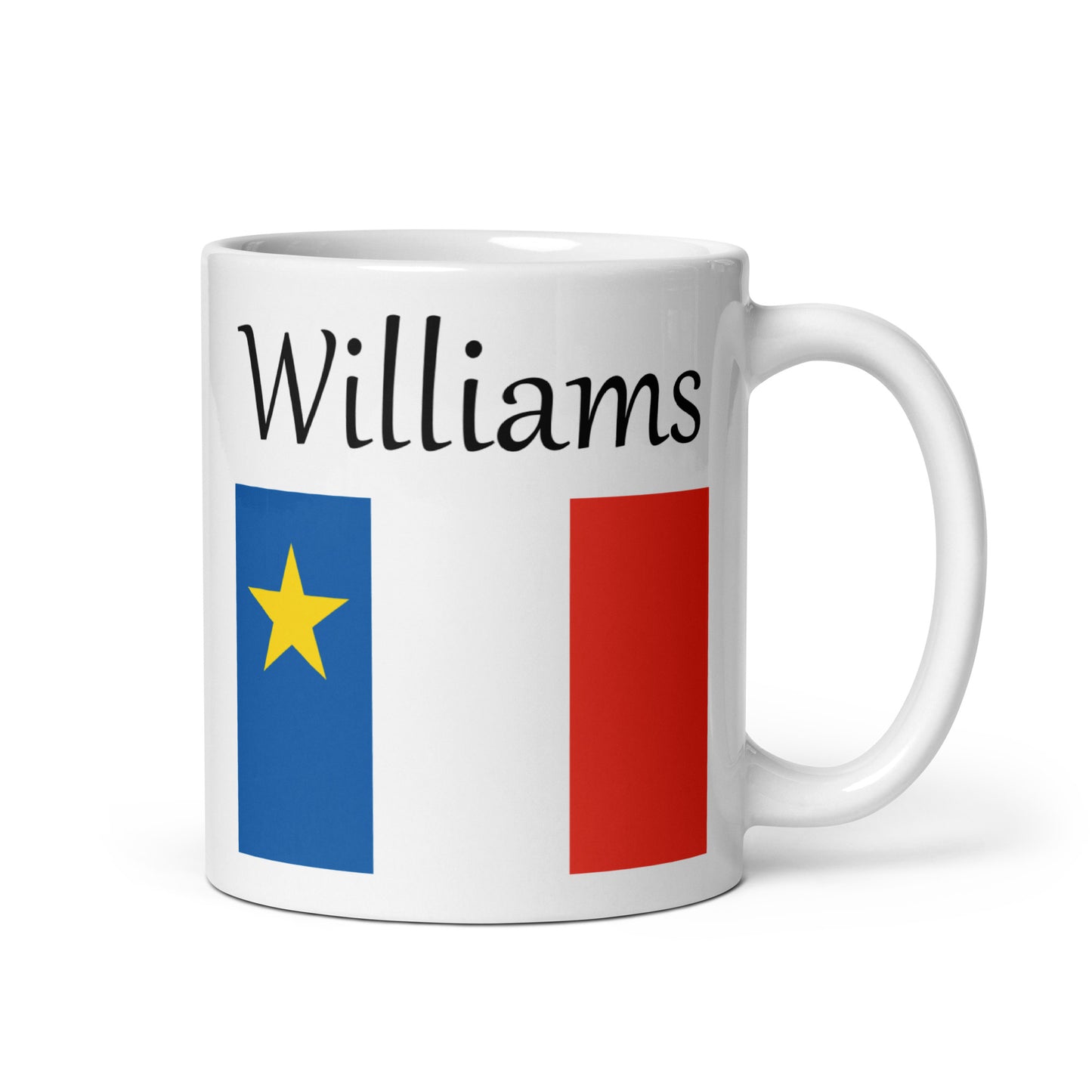 Regular 11oz Mug with Acadian Flag and Last Name (L-Z)