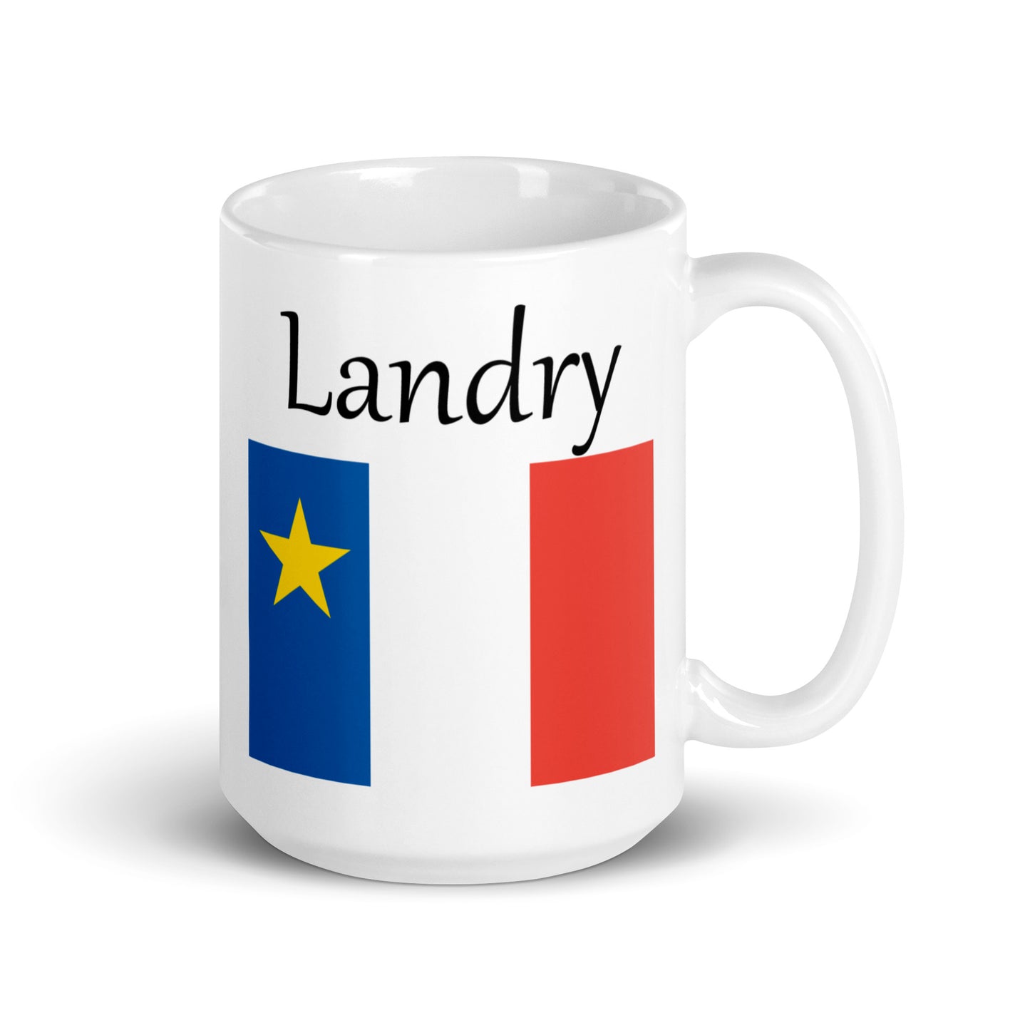 Large 15oz Mug with Acadian Flag and Last Name (L-Z)