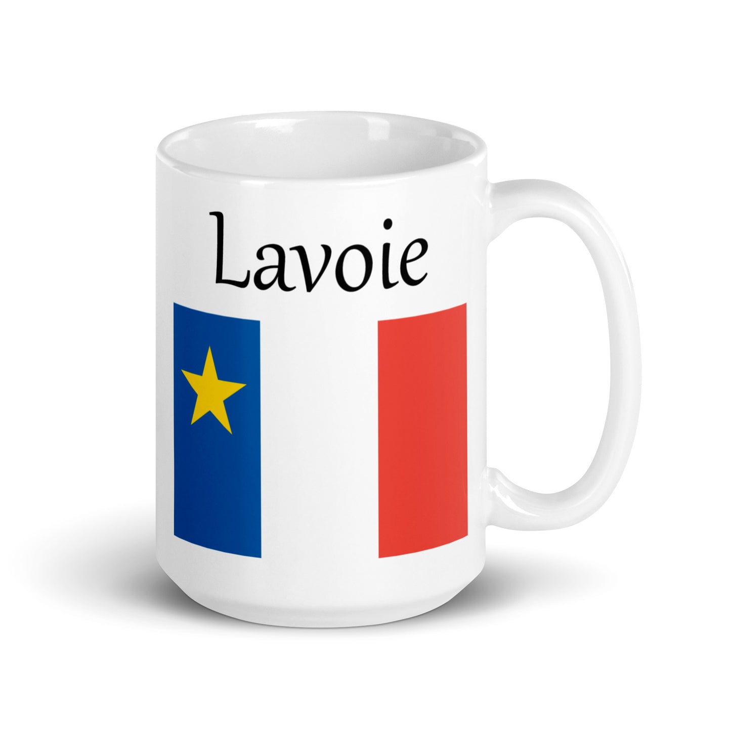 Large 15oz Mug with Acadian Flag and Last Name (L-Z)