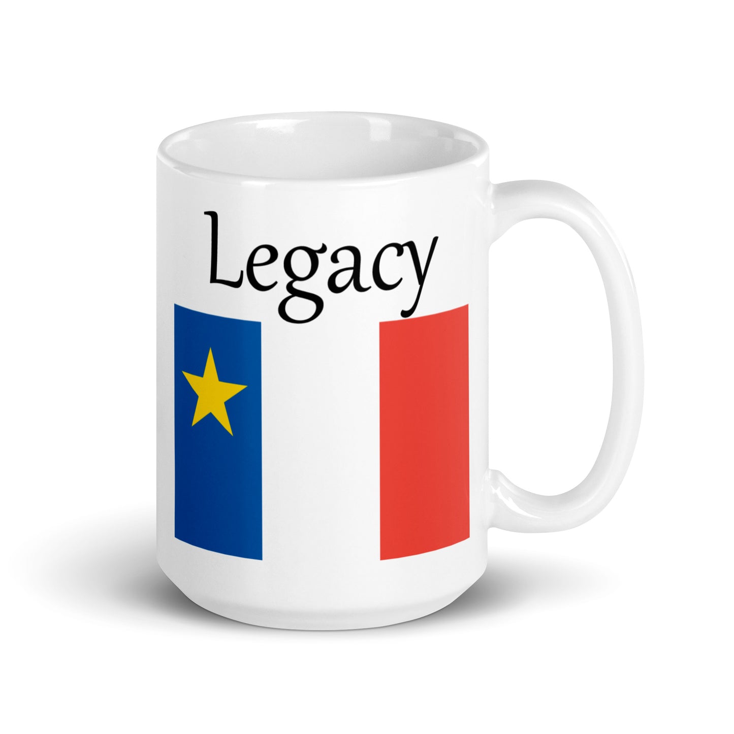Large 15oz Mug with Acadian Flag and Last Name (L-Z)