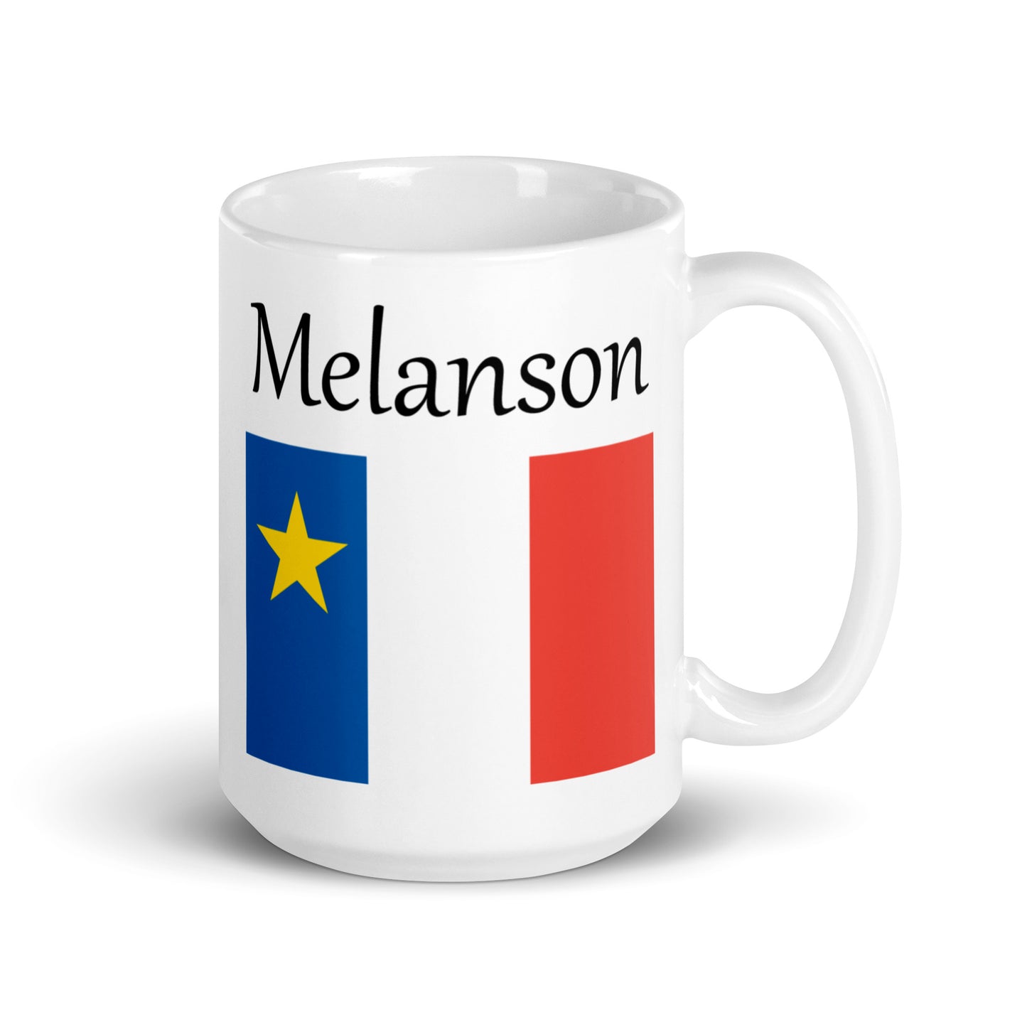 Large 15oz Mug with Acadian Flag and Last Name (L-Z)