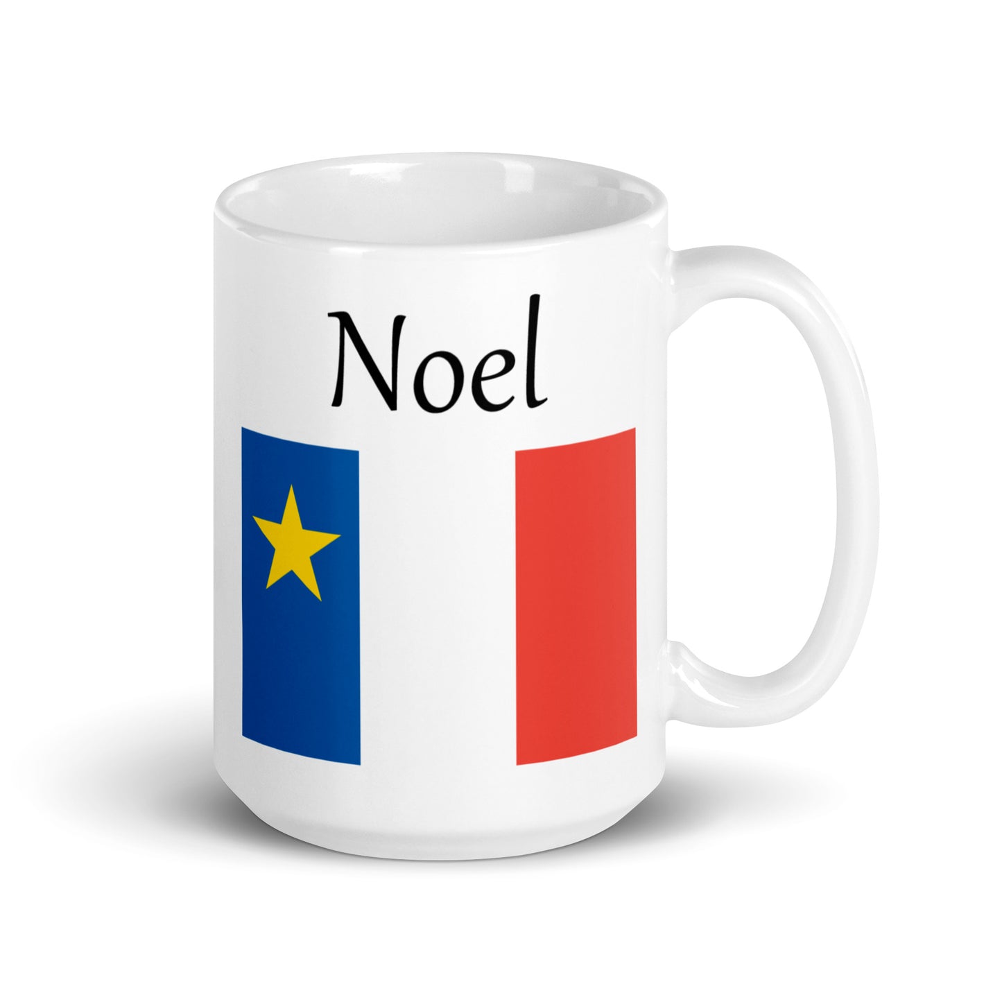 Large 15oz Mug with Acadian Flag and Last Name (L-Z)