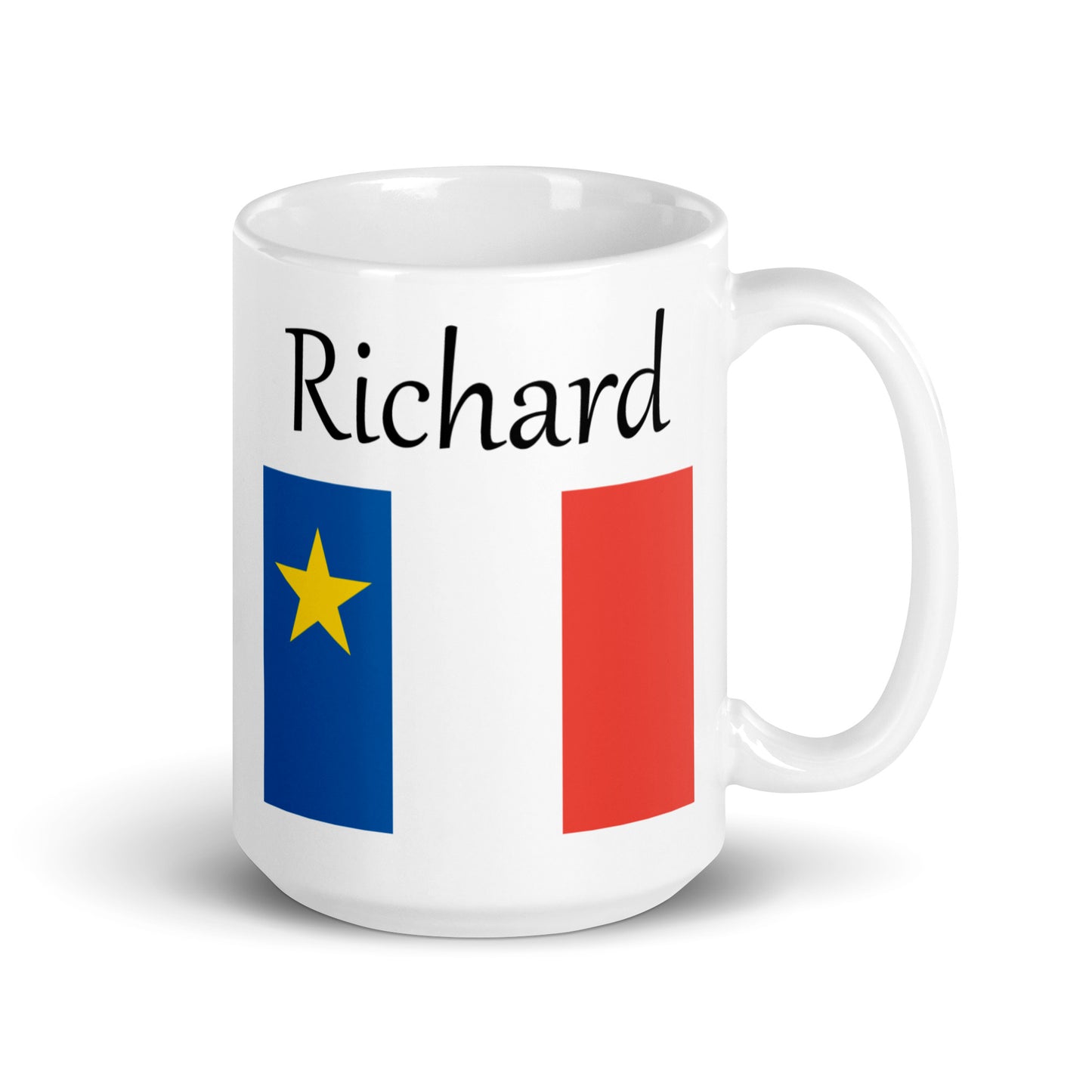 Large 15oz Mug with Acadian Flag and Last Name (L-Z)