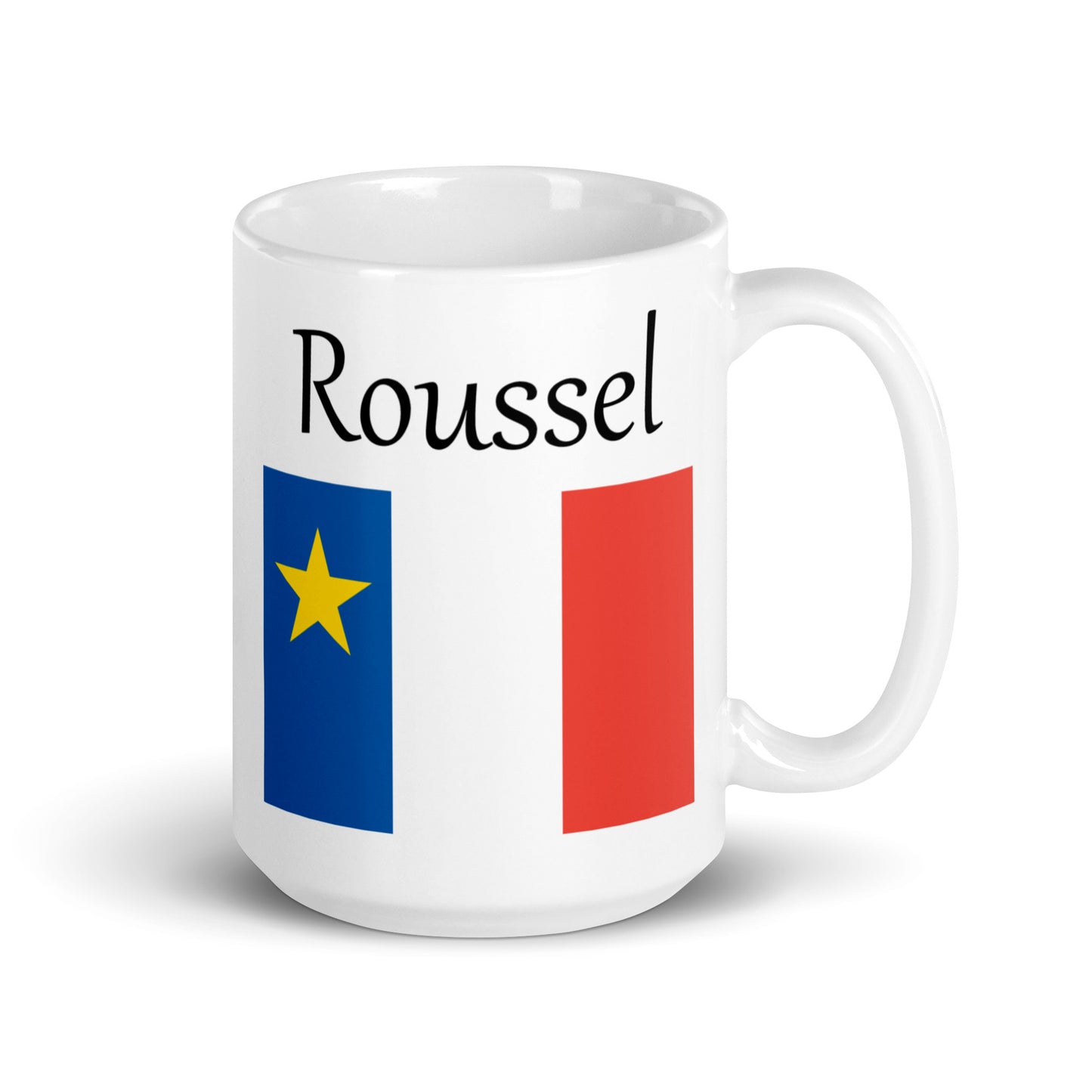 Large 15oz Mug with Acadian Flag and Last Name (L-Z)