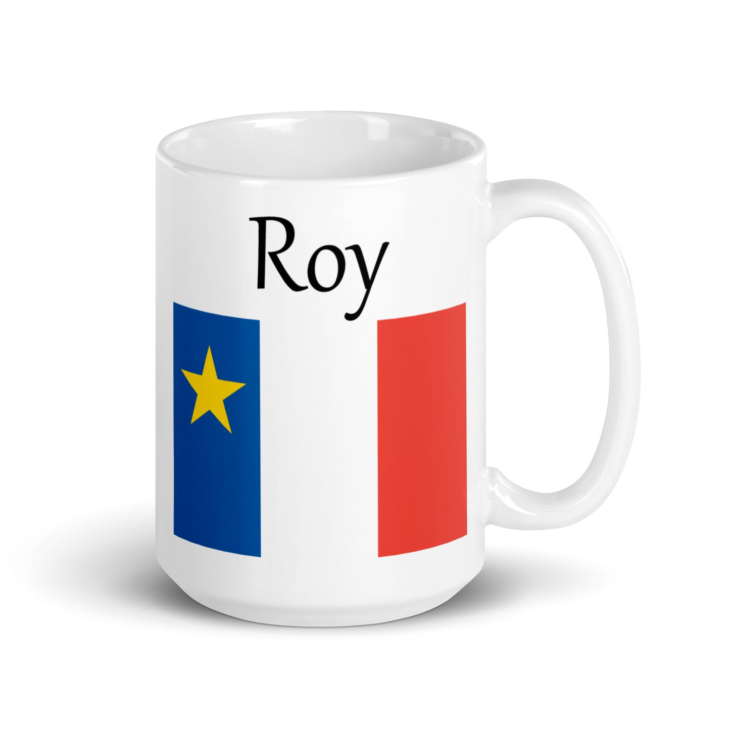 Large 15oz Mug with Acadian Flag and Last Name (L-Z)