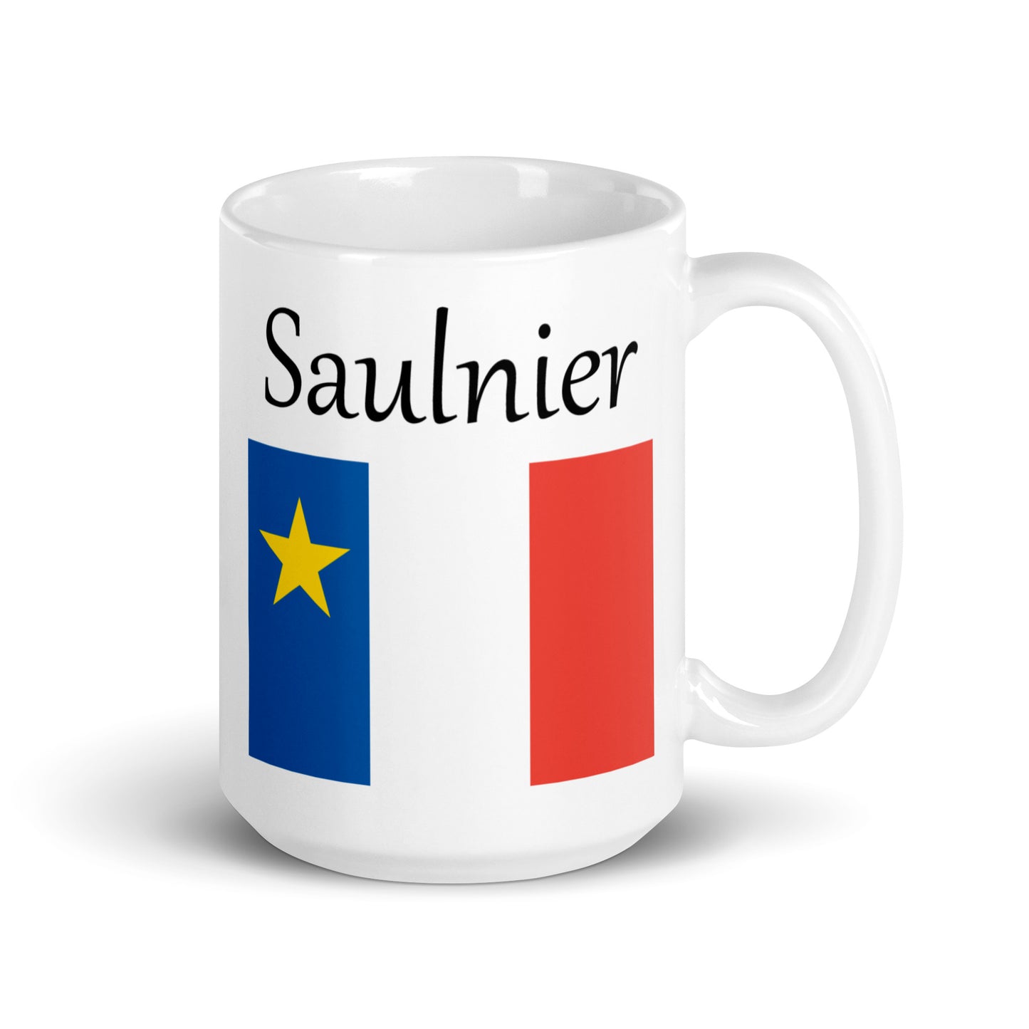 Large 15oz Mug with Acadian Flag and Last Name (L-Z)