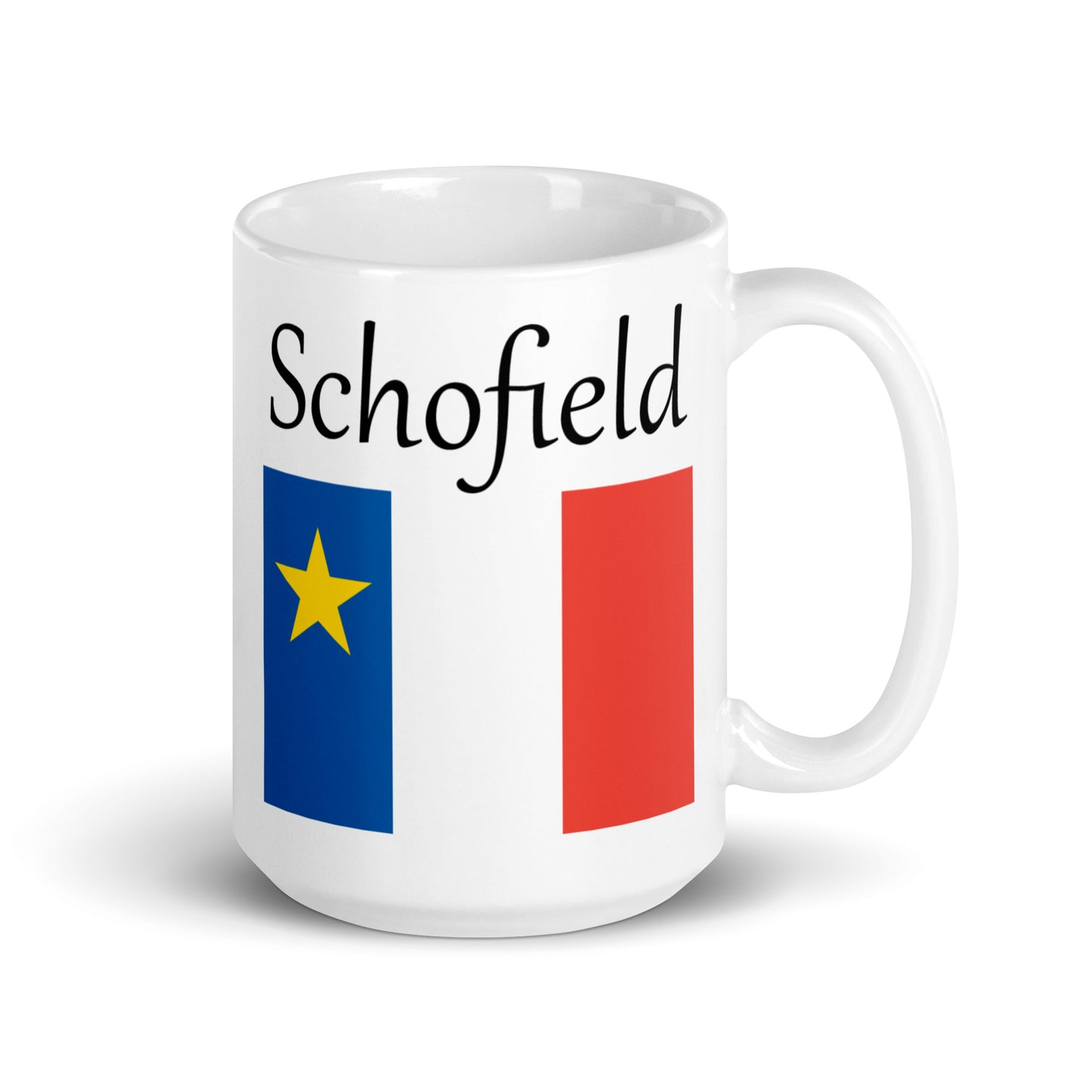 Large 15oz Mug with Acadian Flag and Last Name (L-Z)