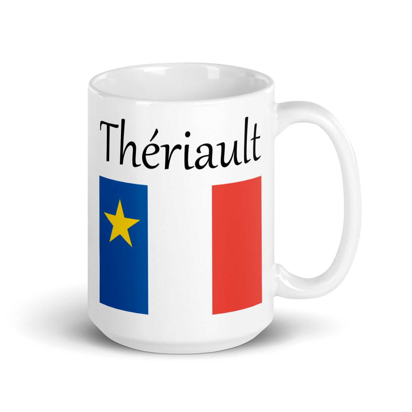 Large 15oz Mug with Acadian Flag and Last Name (L-Z)