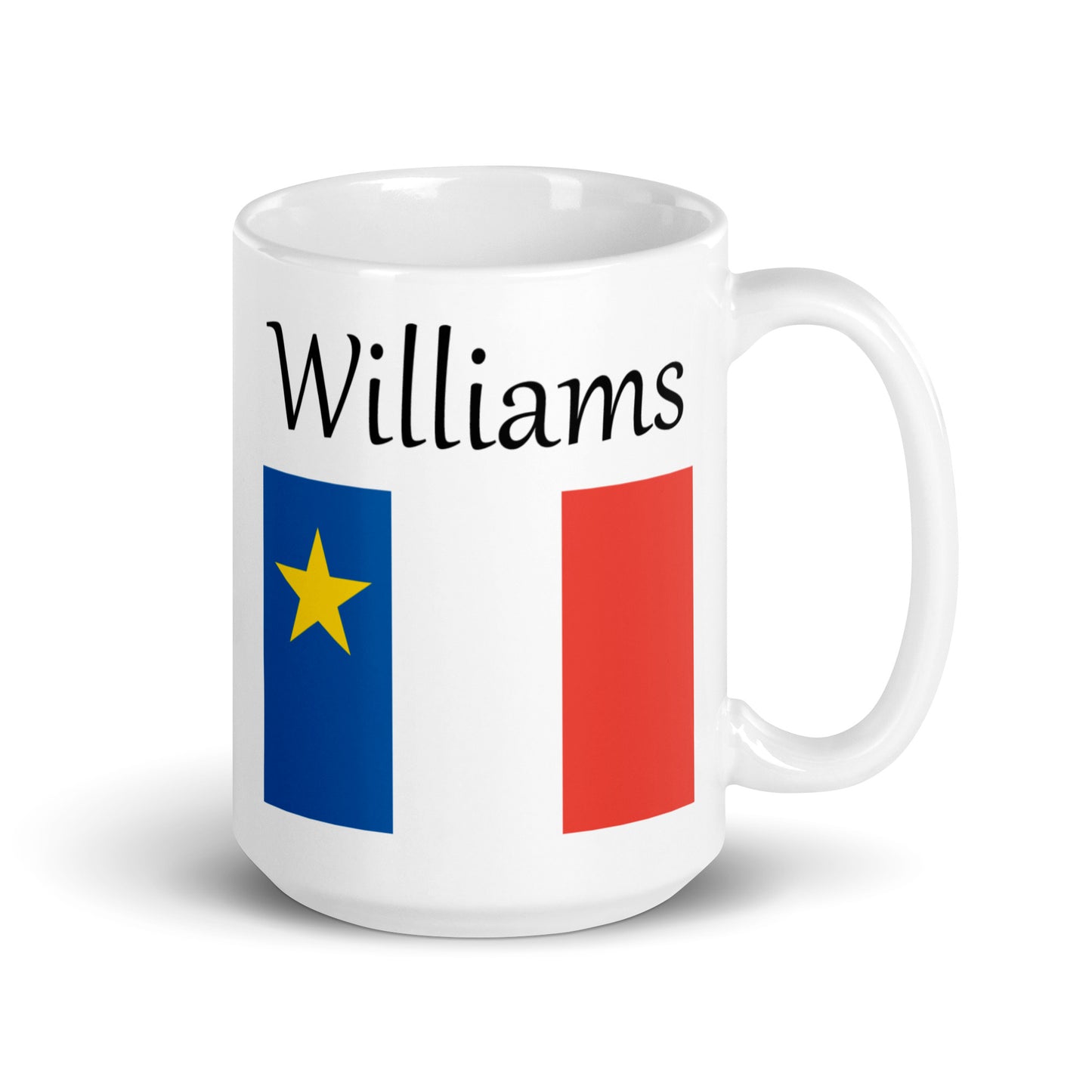 Large 15oz Mug with Acadian Flag and Last Name (L-Z)