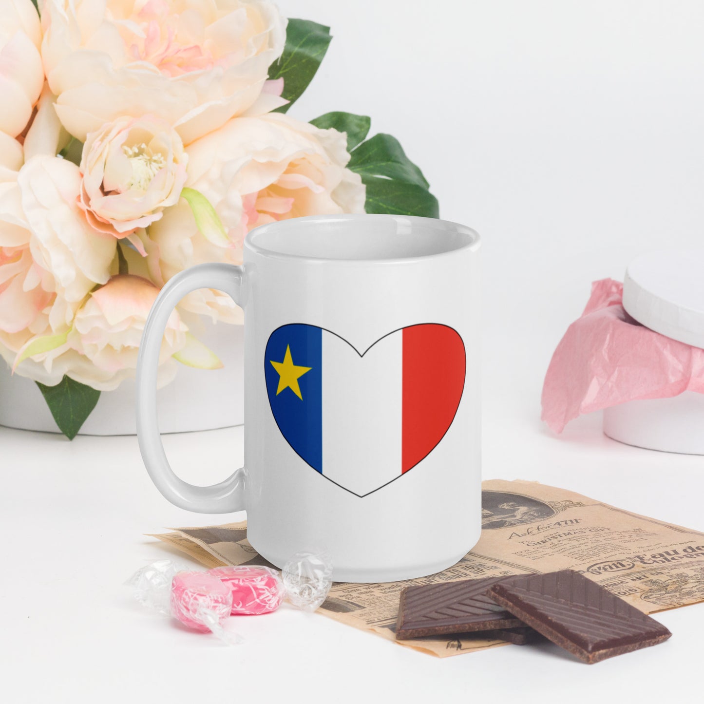 Heart Shaped Acadian Flag Mug