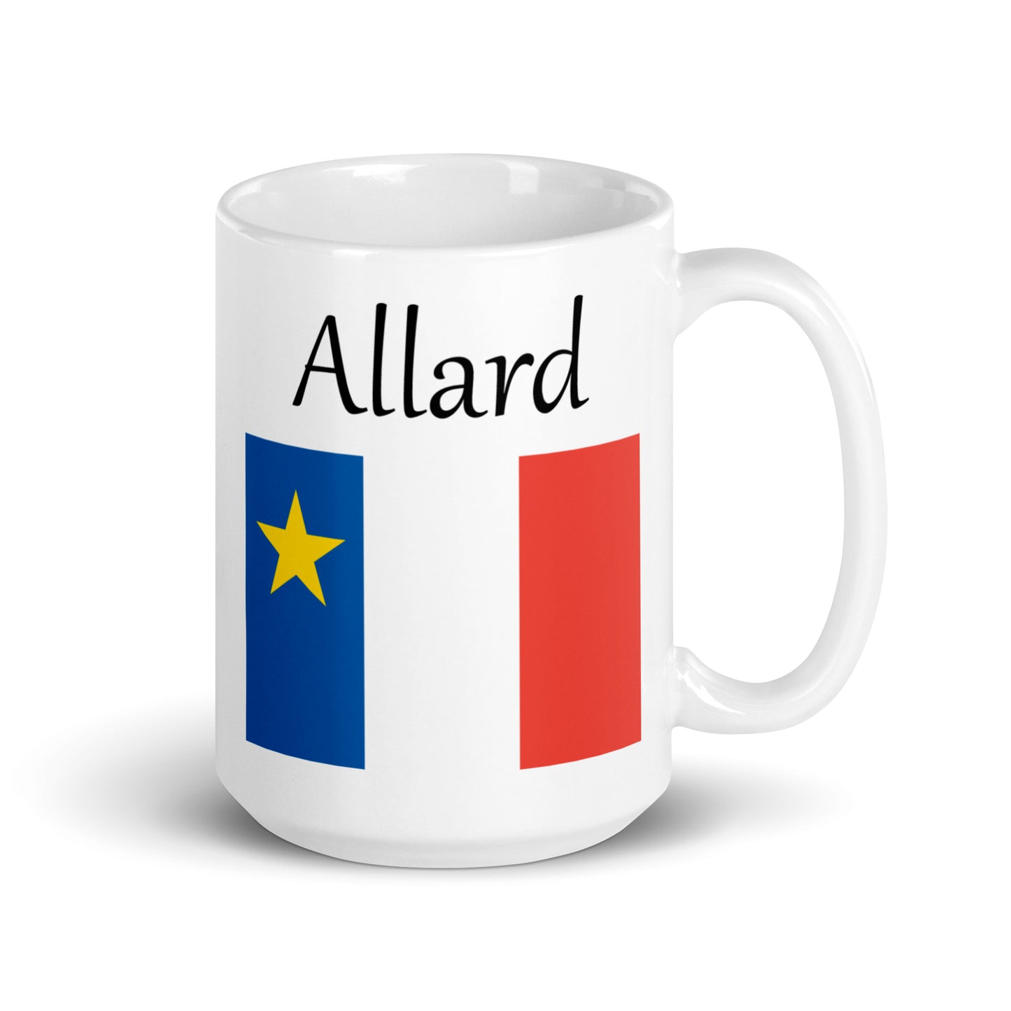 Large 15oz Mug with Acadian Flag and Last Name (A-K)