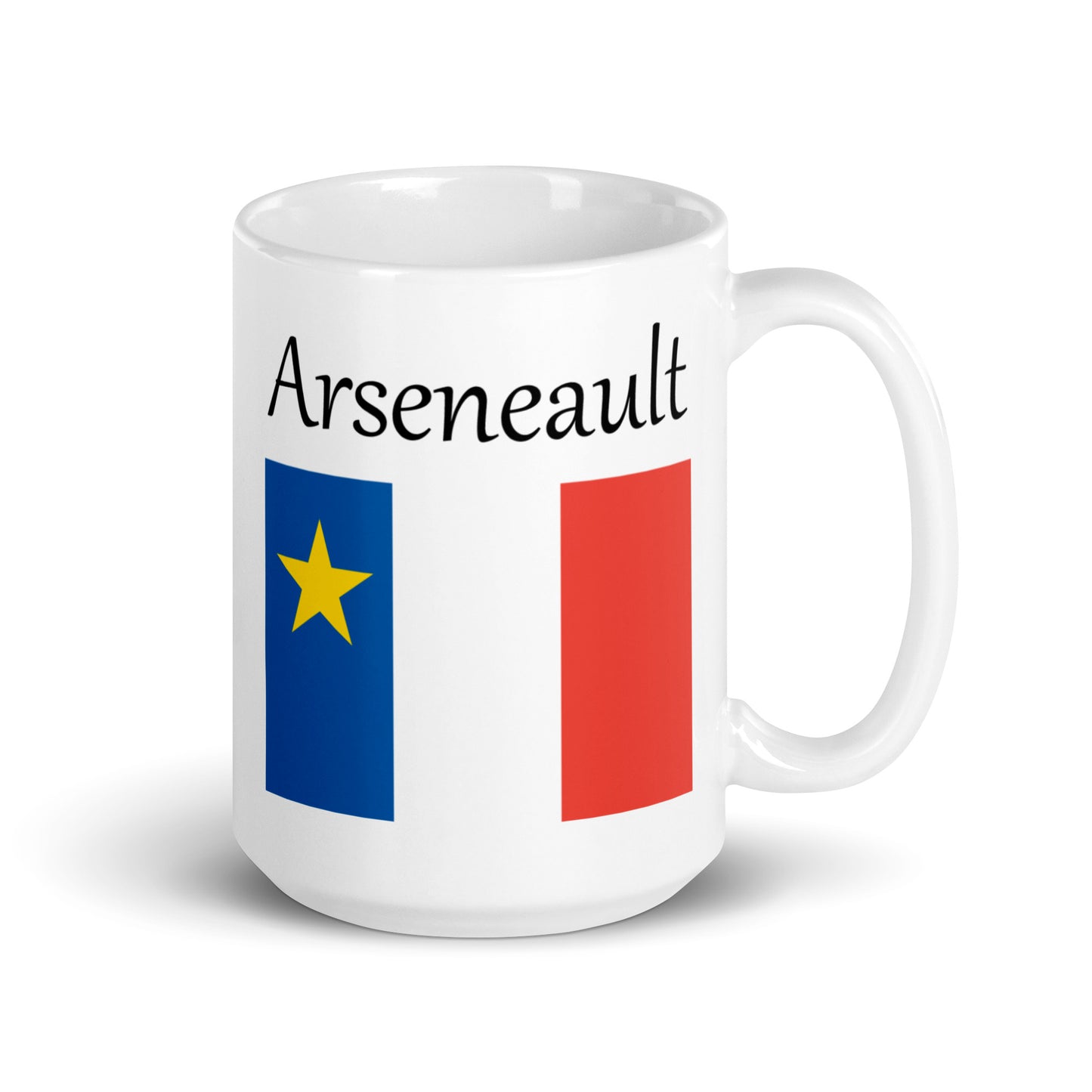Large 15oz Mug with Acadian Flag and Last Name (A-K)