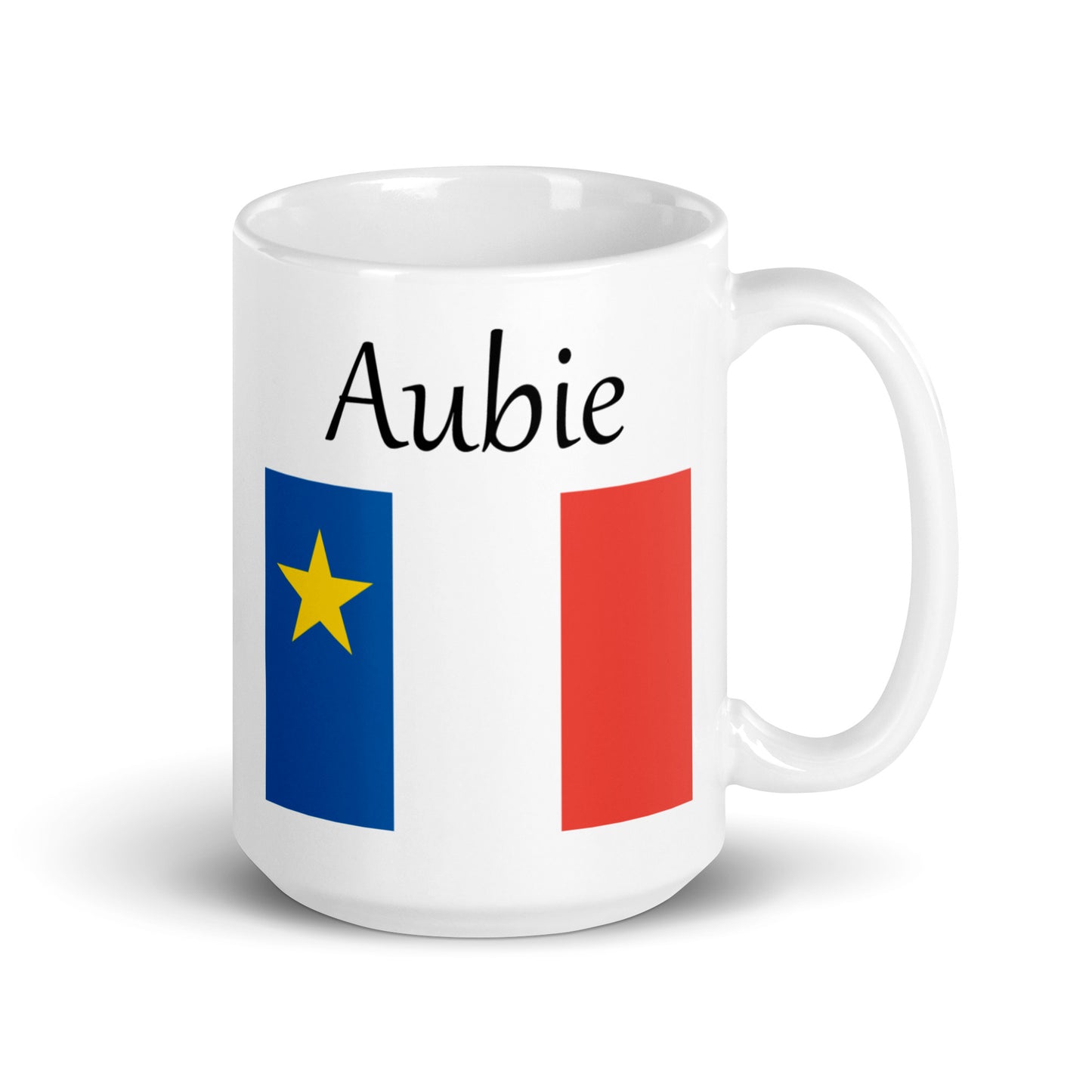 Large 15oz Mug with Acadian Flag and Last Name (A-K)