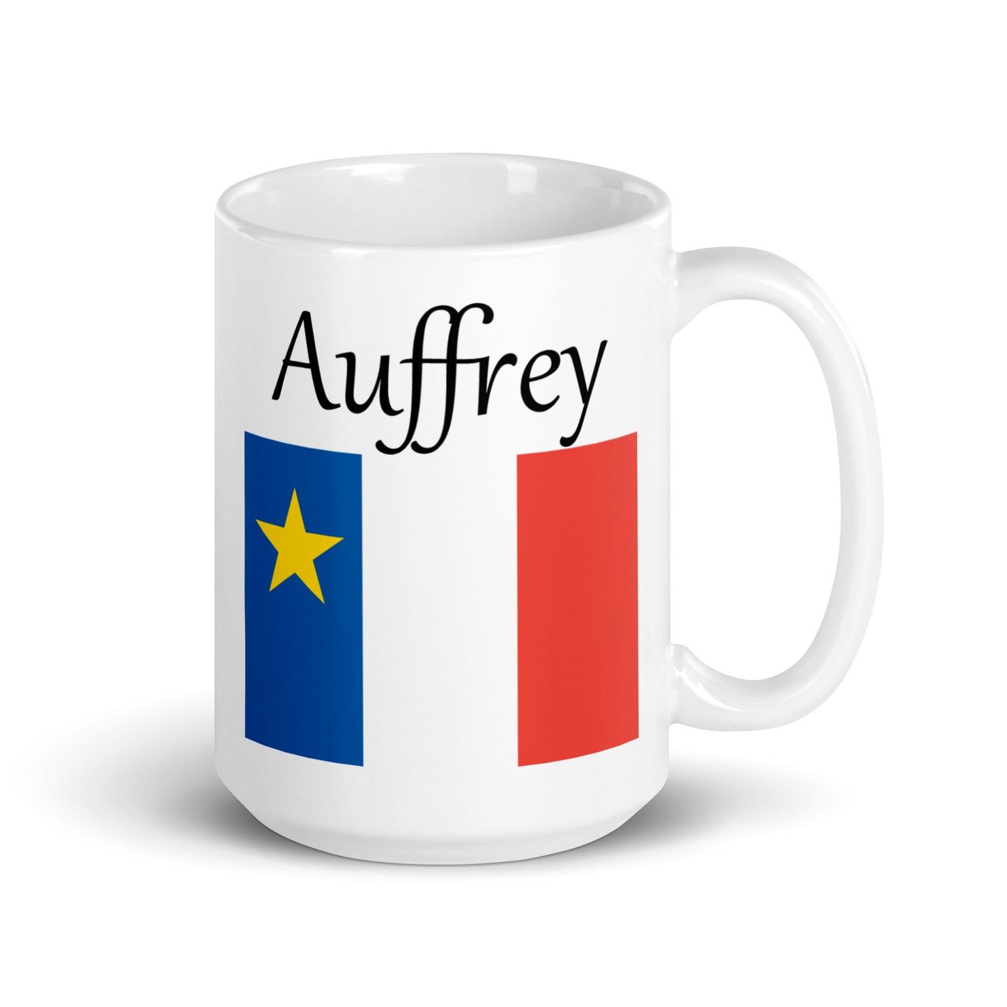 Large 15oz Mug with Acadian Flag and Last Name (A-K)