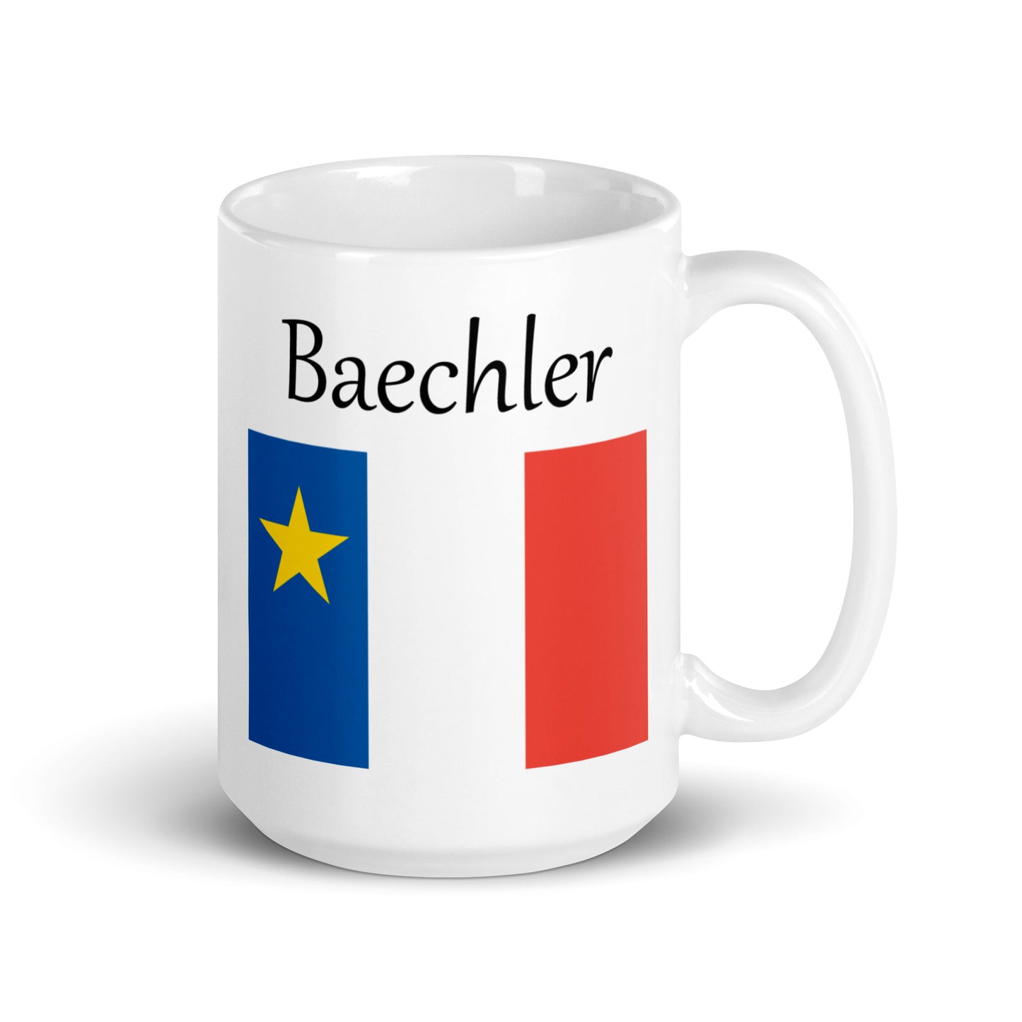 Large 15oz Mug with Acadian Flag and Last Name (A-K)