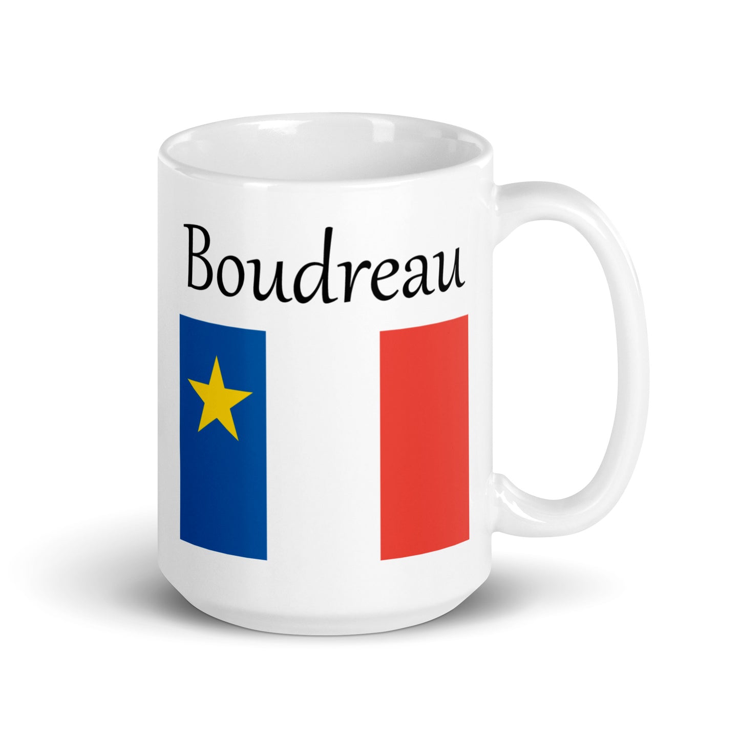 Large 15oz Mug with Acadian Flag and Last Name (A-K)