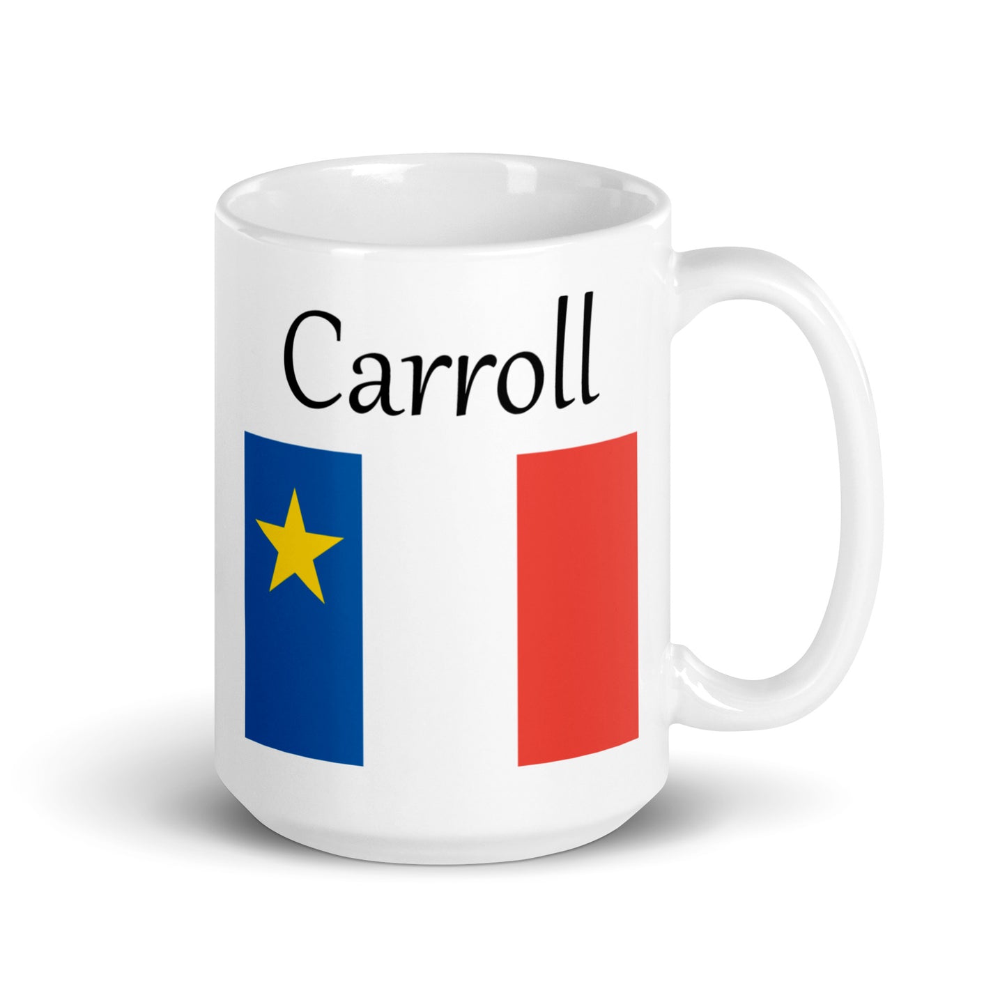 Large 15oz Mug with Acadian Flag and Last Name (A-K)