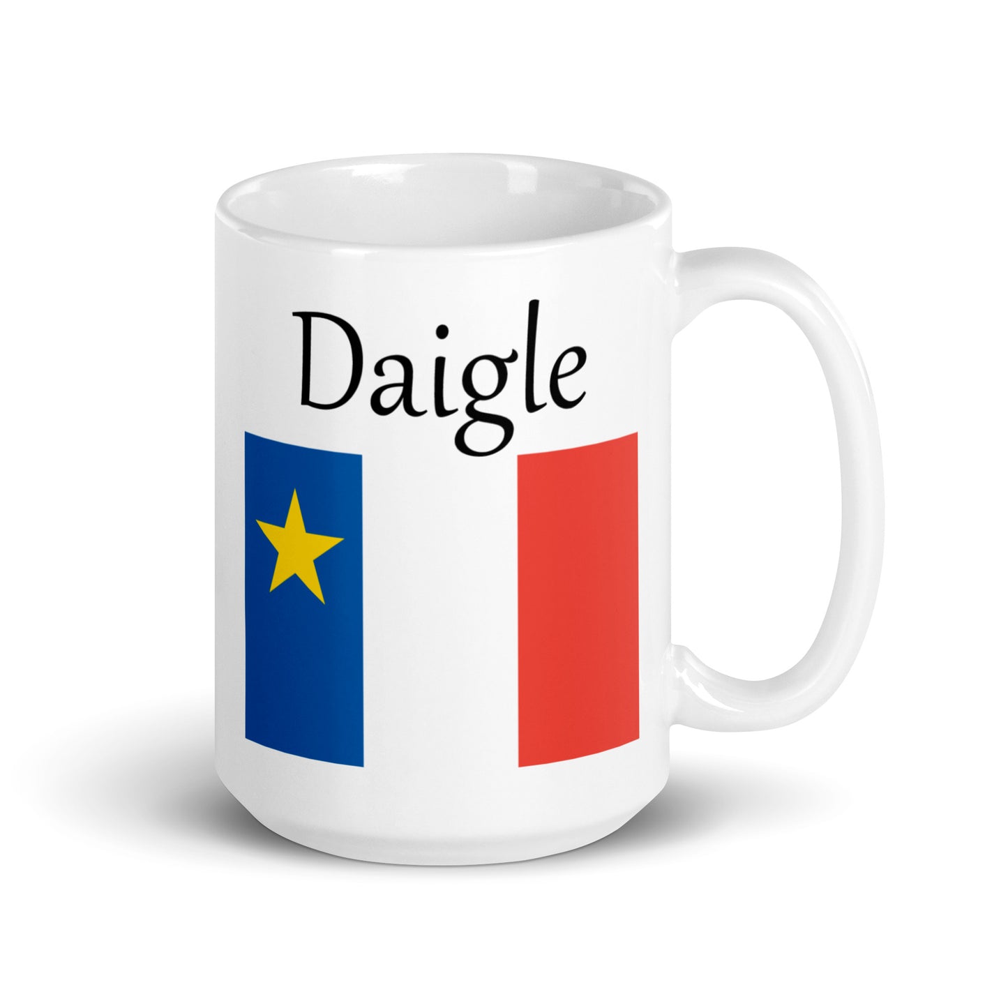 Large 15oz Mug with Acadian Flag and Last Name (A-K)