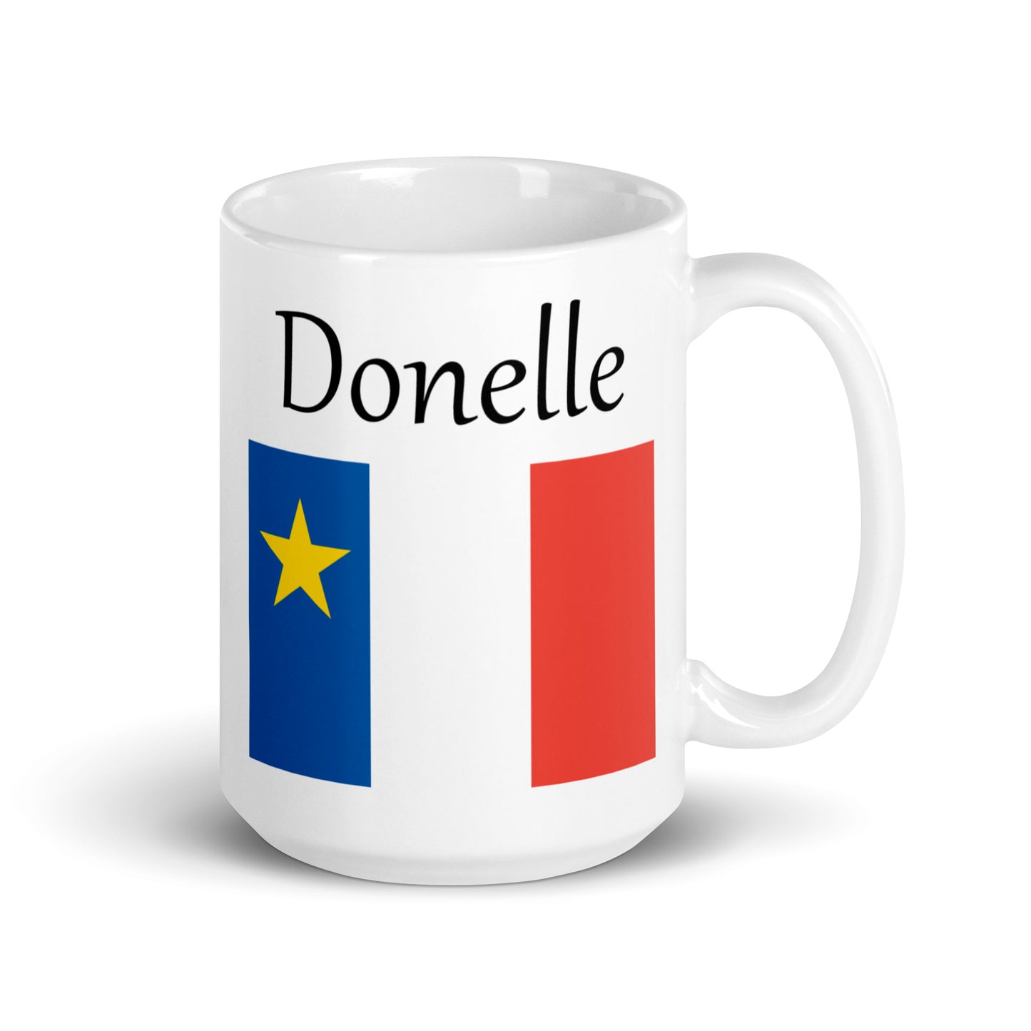 Large 15oz Mug with Acadian Flag and Last Name (A-K)