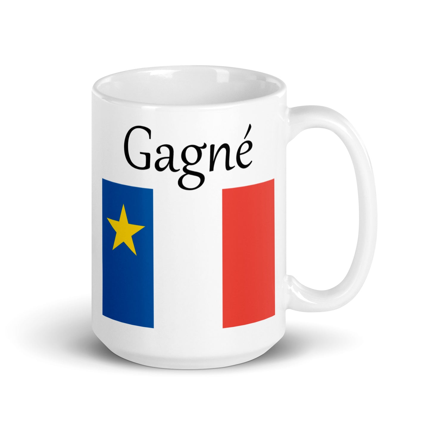 Large 15oz Mug with Acadian Flag and Last Name (A-K)