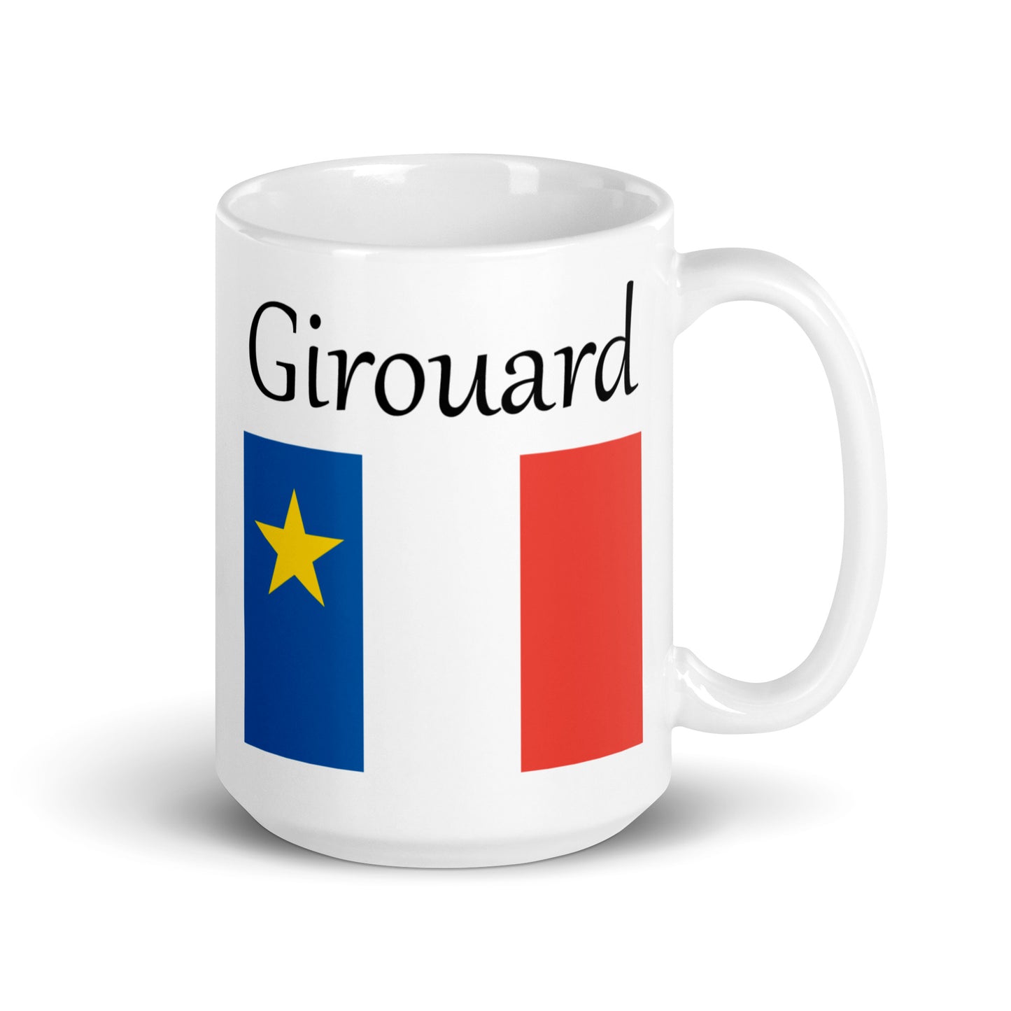 Large 15oz Mug with Acadian Flag and Last Name (A-K)