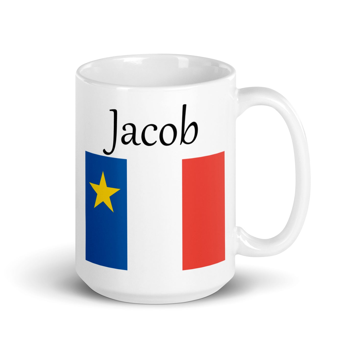 Large 15oz Mug with Acadian Flag and Last Name (A-K)