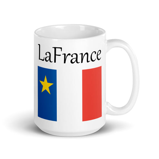Large 15oz Mug with Acadian Flag and Last Name (L-Z)