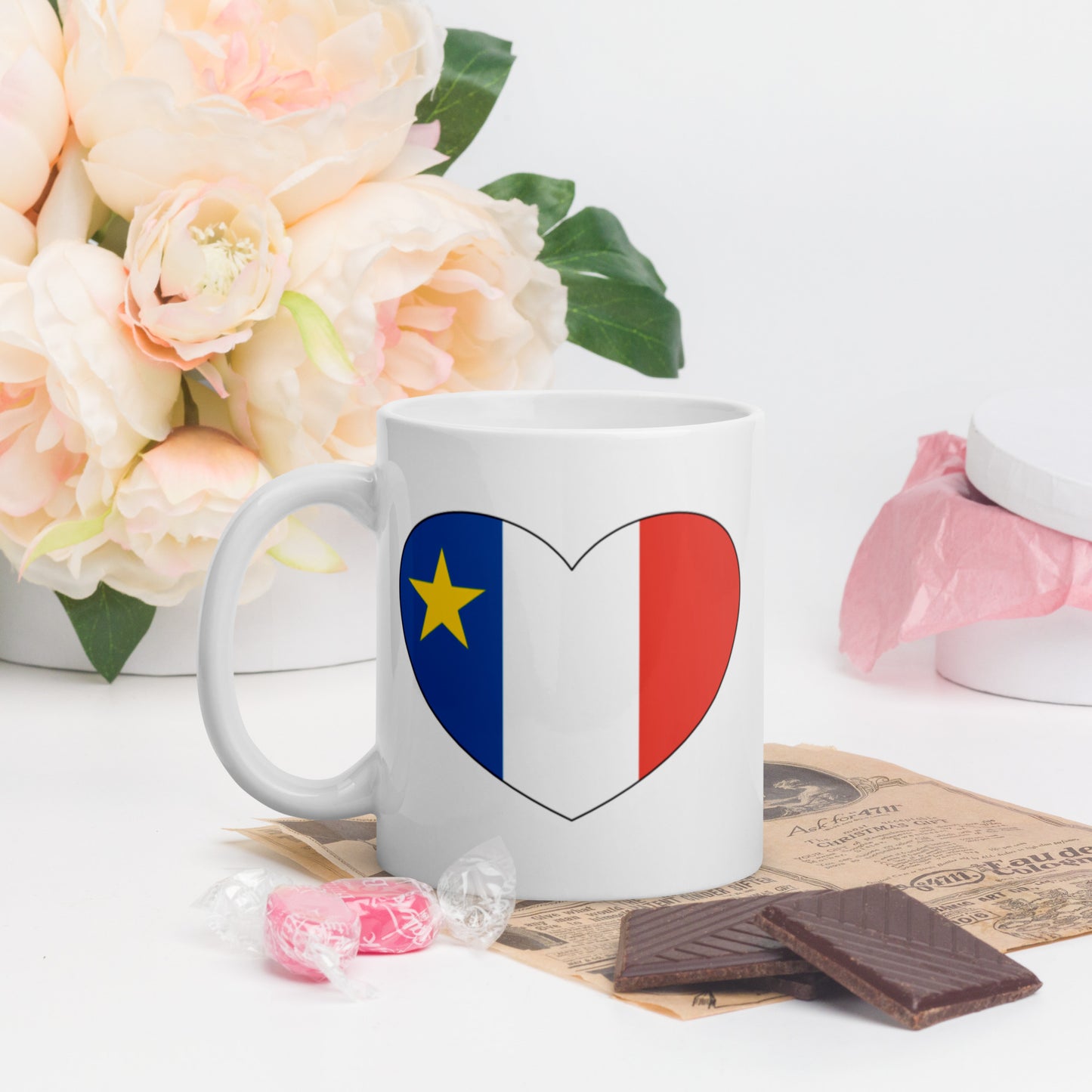 Heart Shaped Acadian Flag Mug