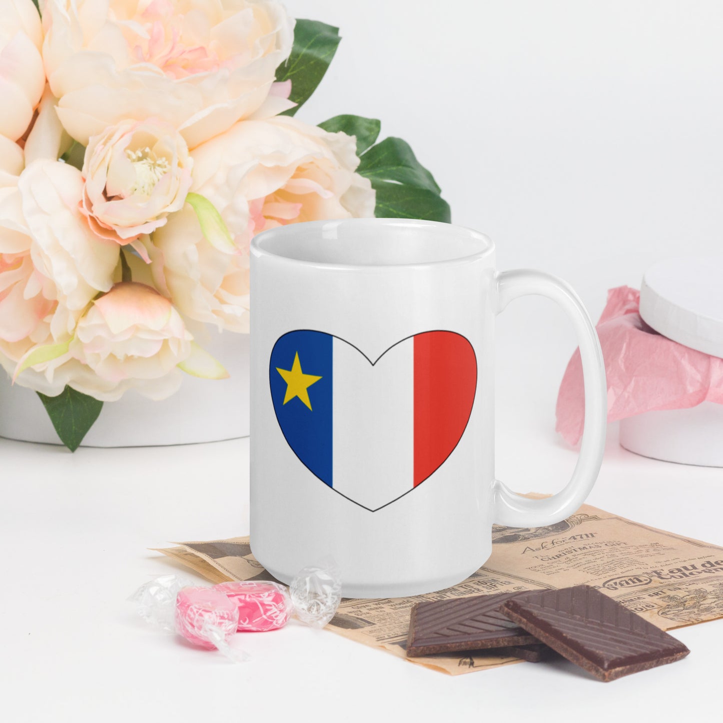 Heart Shaped Acadian Flag Mug